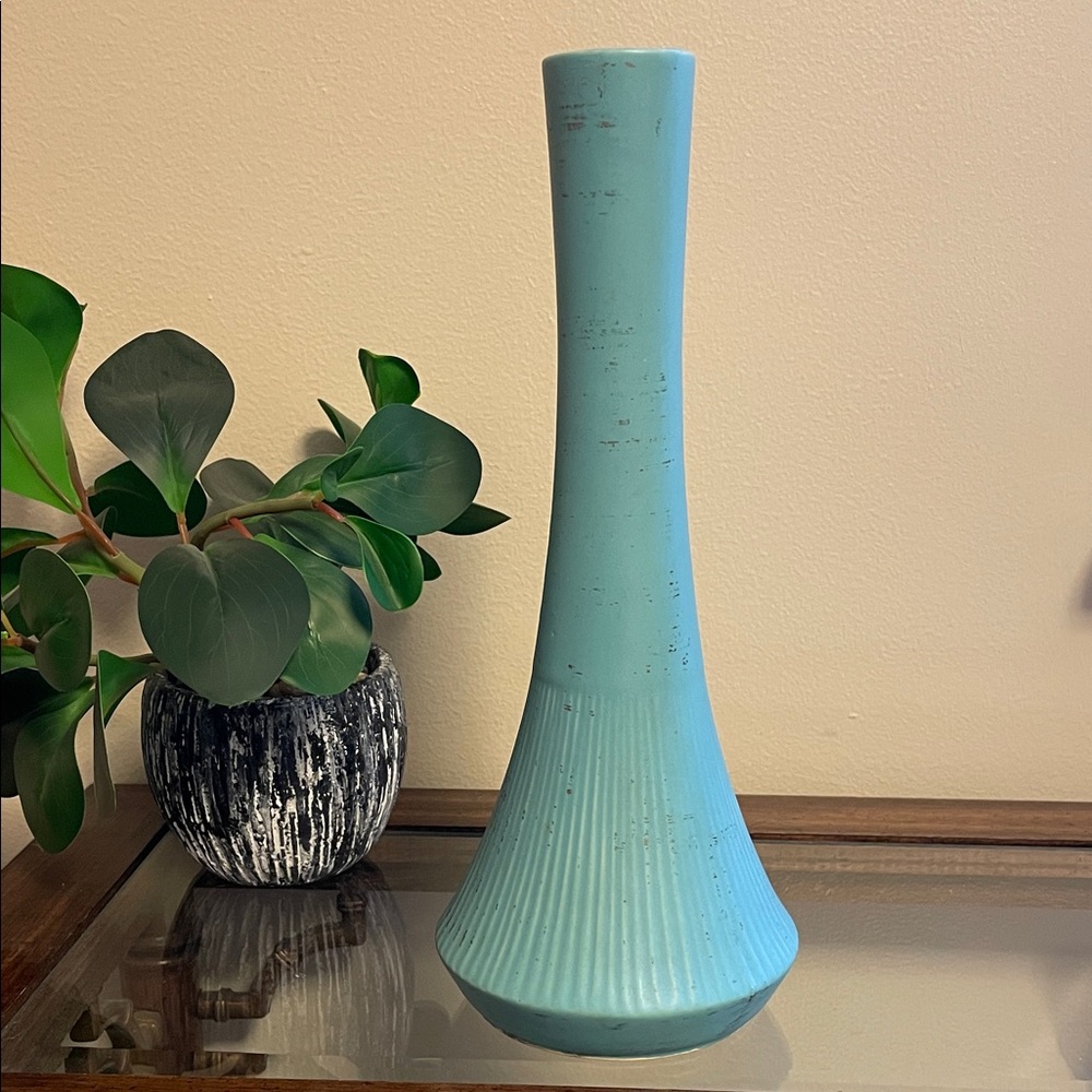 McCoy Tall Matte Turquoise Art Pottery Vase Vintage Modernist MCM
